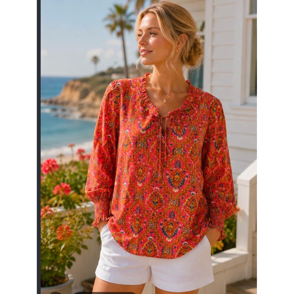Talbots Paisley Metallic Tunic Blouse XL Boho Maximalist Colorful 70s